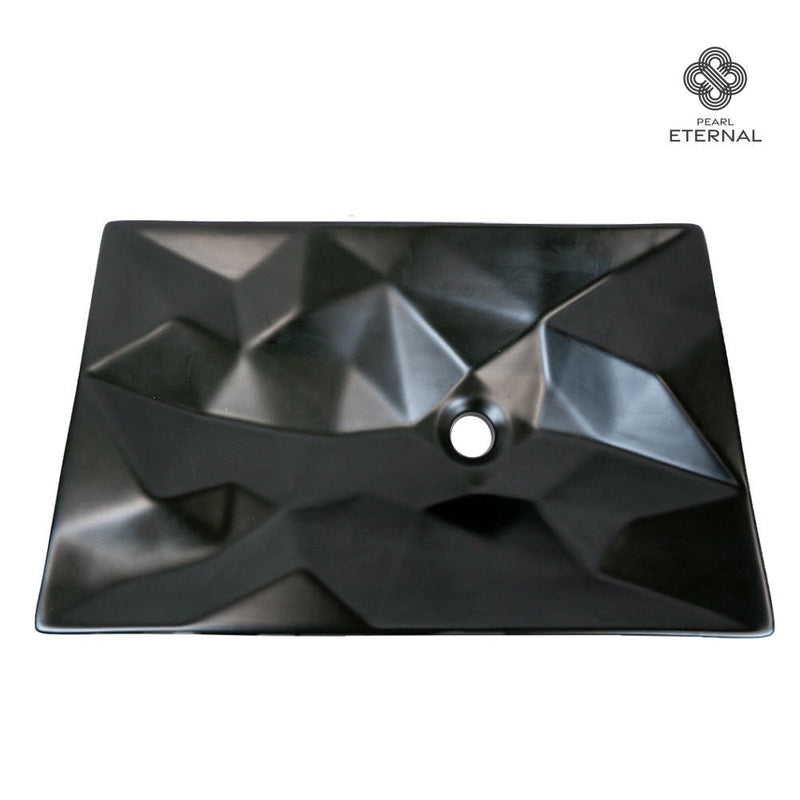 Pearl Eternal CHRONOS Matte Black Rectangle Vessel Bathroom Sink - GBC526-BL
