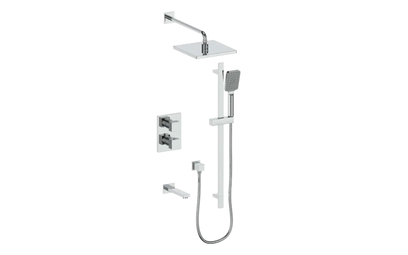 Vogt Kapfenberg 3-Function Thermostatic Tub & Shower System with 10" Rain Head, Hand Shower & Tub Spout – Wall-Mount – Chrome – SET.AP.320.320.CC