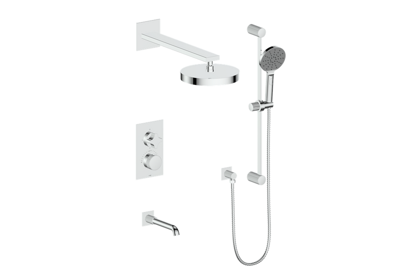 Vogt Mond 3-Function Thermostatic Tub & Shower System with 10" Rain Head, Hand Shower & Tub Spout – Wall-Mount – Chrome – SET.M2.320.310.CC