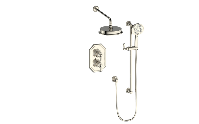 Vogt Carinthia 2-Function Thermostatic Shower System with 8" Rain Head & Hand Shower – Wall-Mount – Lever Handle – Polished Nickel – SET.C1.220.210.PN