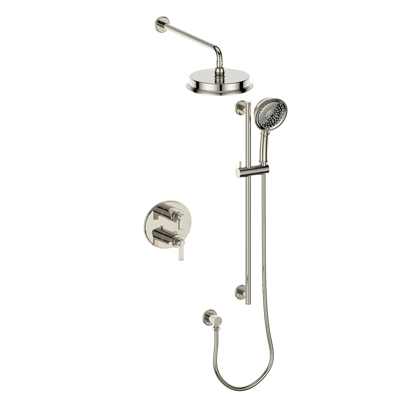 Vogt Zehn 2-Function Thermostatic Shower System with 8" Rain Head & Hand Shower – Wall-Mount – Polished Nickel – SET.Z1.220.210.PN