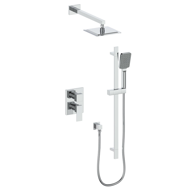 Vogt Kapfenberg 2-Function Pressure-Balanced Shower System with 8" Rain Head & Hand Shower – Wall-Mount – Chrome – SET.KG.210.210.CC