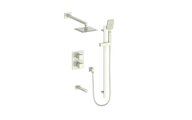 Vogt Kapfenberg 3-Function Thermostatic Tub & Shower System with 8" Rain Head, Hand Shower & Tub Spout – Wall-Mount – Brushed Nickel – SET.KG.320.310.BN