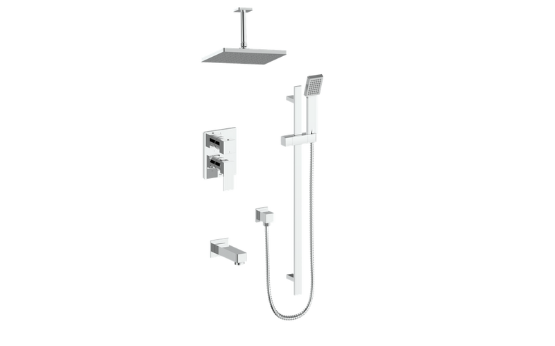 Vogt Kapfenberg 3-Function Pressure-Balanced Tub & Shower System with 8" Rain Head, Hand Shower & Tub Spout – Ceiling-Mount – Chrome – SET.AP.310.316.CC