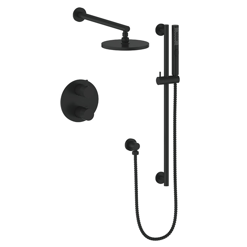 Vogt Drava 2-Function Thermostatic Shower System with 8" Rain Head & Hand Shower – Wall-Mount – Matte Black – SET.DA.220.210.MB