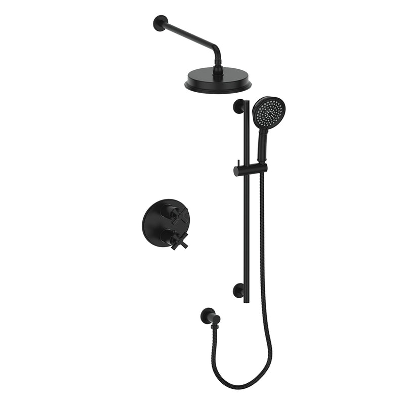 Vogt Zehn 2-Function Thermostatic Shower System with 8" Rain Head & Hand Shower – Wall-Mount – Matte Black – SET.Z4.220.210.MB