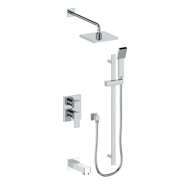 Vogt Kapfenberg 3-Function Pressure-Balanced Tub & Shower System with 8" Rain Head, Hand Shower & Tub Spout – Wall-Mount – Chrome – SET.AP.310.310.CC