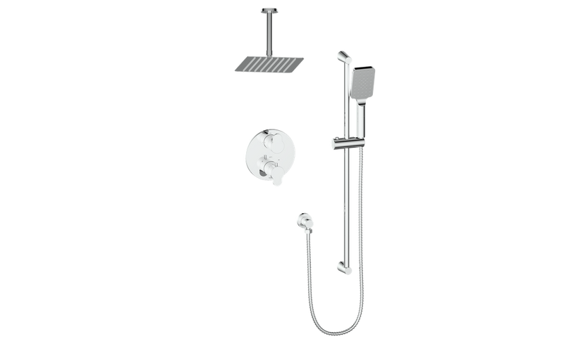 Vogt Lusten 2-Function Thermostatic Shower System with 8"x12" Rain Head & Hand Shower – Ceiling-Mount – Chrome – SET.LN.220.216.CC