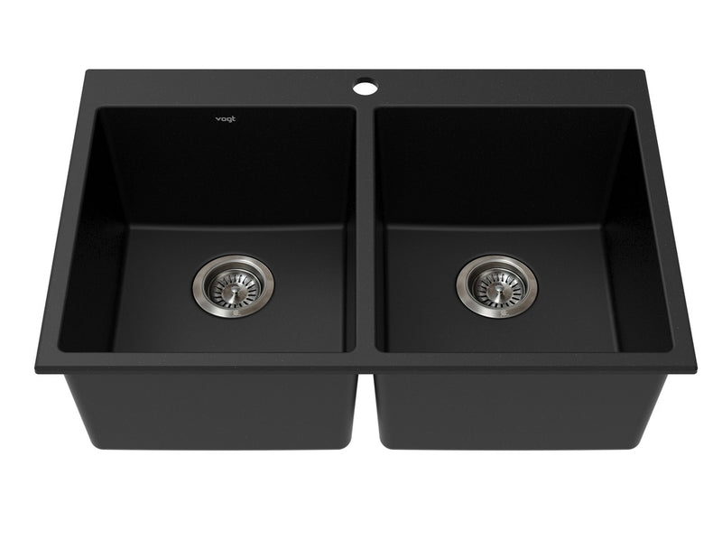 Vogt Rankweil GS Topmount 30" Double-Bowl Vogranite Kitchen Sink – Onyx Black – KS.3020.R01G-61