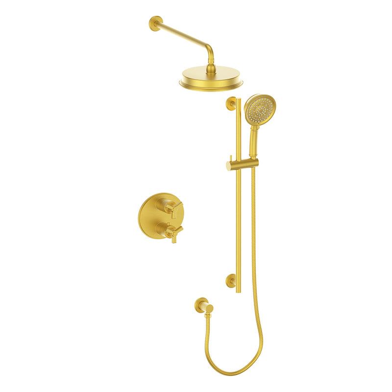 Vogt Zehn 2-Function Thermostatic Shower System with 8" Rain Head & Hand Shower – Wall-Mount – Brushed Gold – SET.Z3.220.210.BG