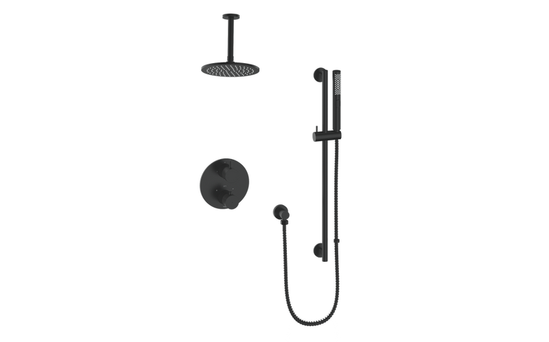 Vogt Drava 2-Function Thermostatic Shower System with 8" Rain Head & Hand Shower – Ceiling-Mount – Matte Black – SET.DA.220.216.MB