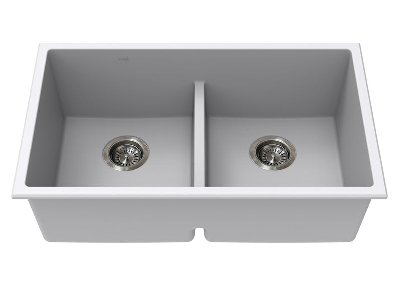 Vogt Modling GS Low Divide 30" Low-Divide Double-Bowl Vogranite Kitchen Sink – Powder Grey – KS.3018.ML05G-61