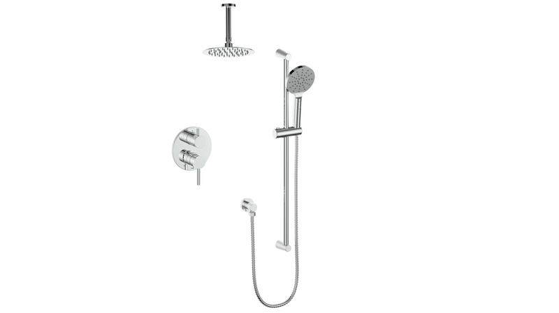 Vogt Worgl 2-Function Pressure-Balanced Shower System with 8" Rain Head & Hand Shower – Ceiling-Mount – Chrome – SET.WL.210.216.CC