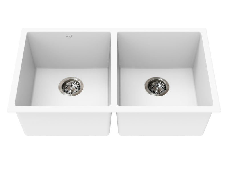Vogt Bludenz GS 32" Double-Bowl Vogranite Kitchen Sink – Frost White – KS.3218.B04G-61