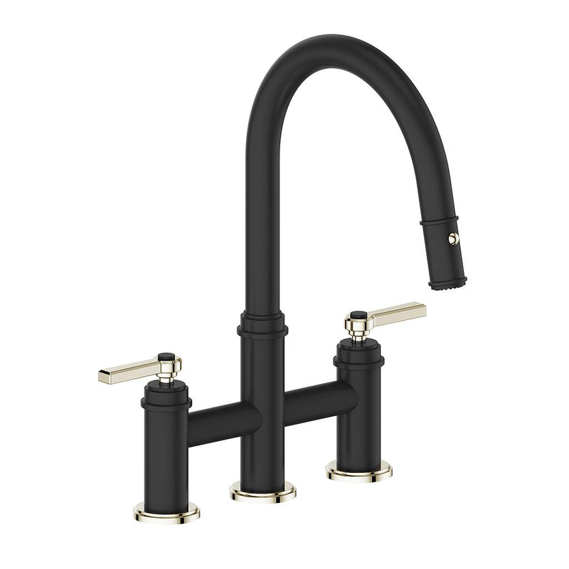 Vogt Zehn Pull-Down Bridge Kitchen Faucet – Matte Black / Polished Nickel – KF.17ZN.1112.PB