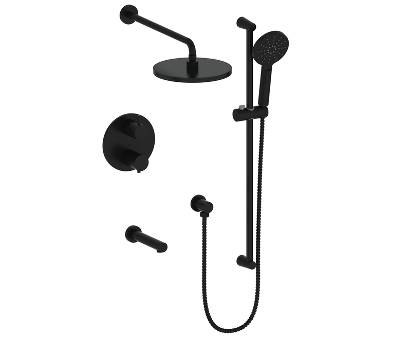 Vogt Worgl 3-Function Thermostatic Tub & Shower System with 10" Rain Head, Hand Shower & Tub Spout – Wall-Mount – Matte Black – SET.OR.320.320.MB