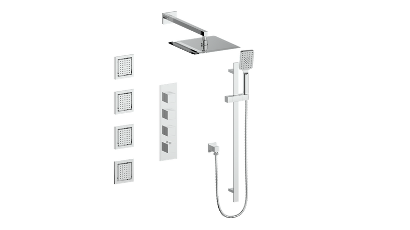 Vogt Kapfenberg 3/4" High-Flow Thermostatic Shower System with 12" Rain Head, Hand Shower & Body Jets – Wall-Mount – Chrome – SET.KG.350.930.CC