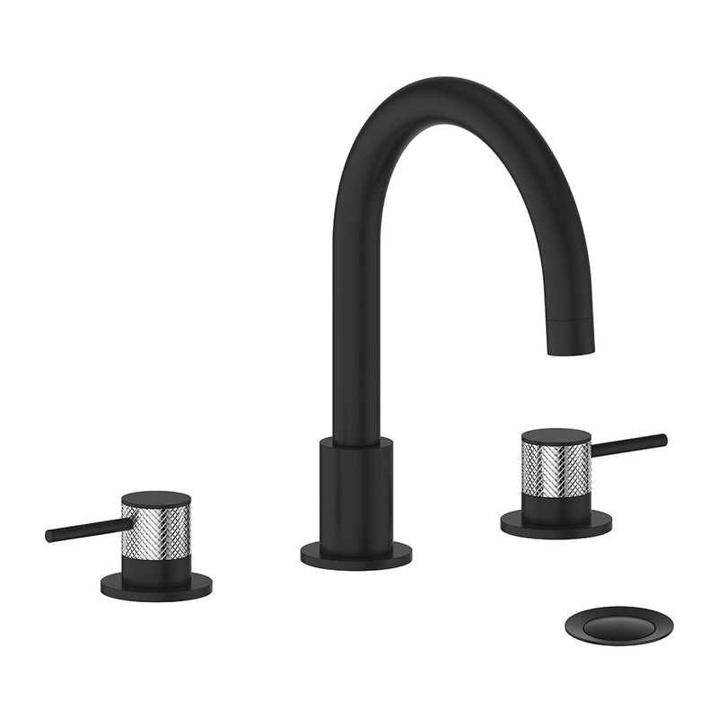 Vogt Drava 8" Widespread Bathroom Sink Faucet with Pop-Up Drain – Matte Black / Chrome – BF.DA.1301.CB