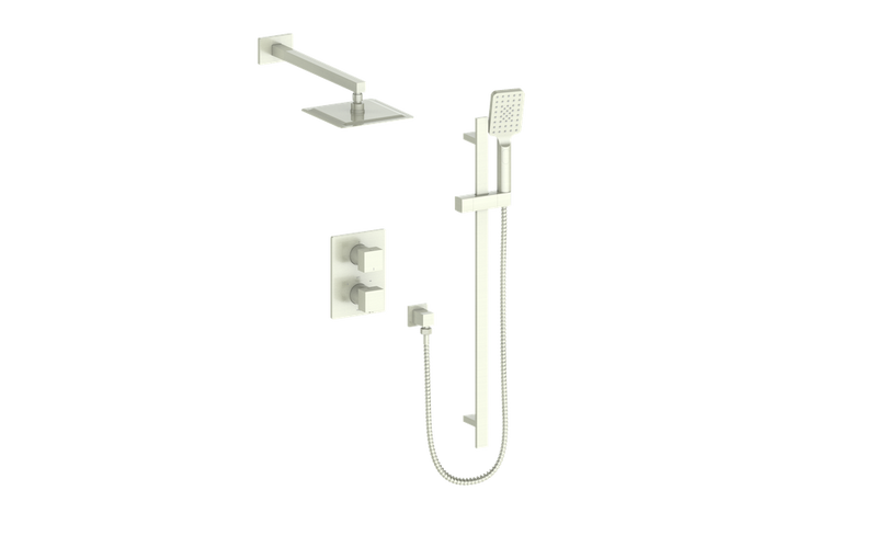 Vogt Kapfenberg 2-Function Thermostatic Shower System with 8" Rain Head & Hand Shower – Wall-Mount – Brushed Nickel – SET.KG.220.210.BN