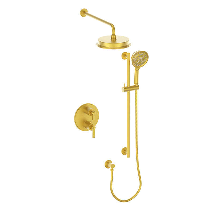 Vogt Zehn 2-Function Thermostatic Shower System with 8" Rain Head & Hand Shower – Wall-Mount – Brushed Gold – SET.Z1.220.210.BG