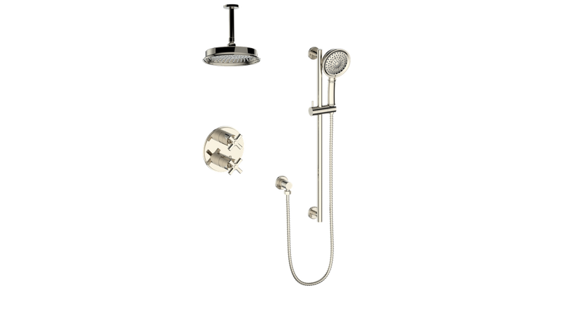 Vogt Zehn 2-Function Thermostatic Shower System with 8" Rain Head & Hand Shower – Ceiling-Mount – Polished Nickel – SET.Z4.220.216.PN