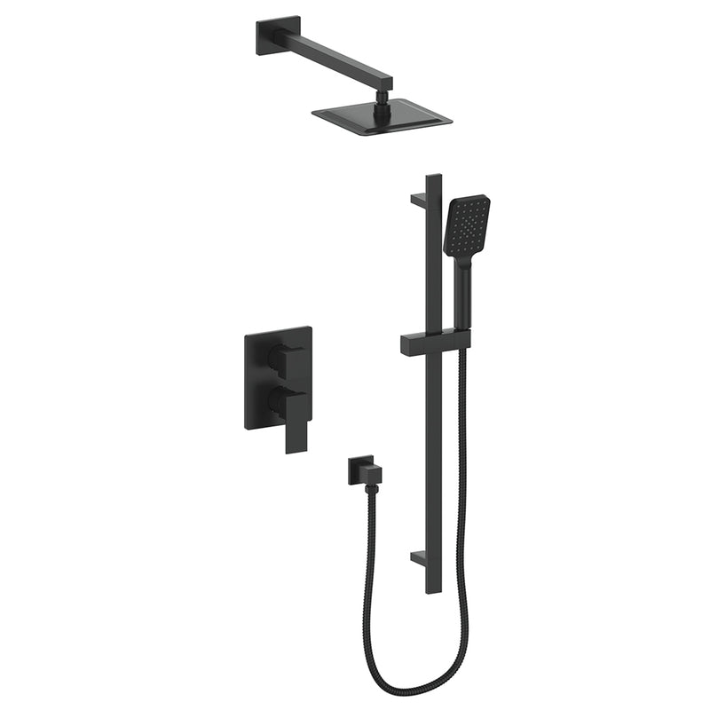 Vogt Kapfenberg 2-Function Pressure-Balanced Shower System with 8" Rain Head & Hand Shower – Wall-Mount – Matte Black – SET.KG.210.210.MB