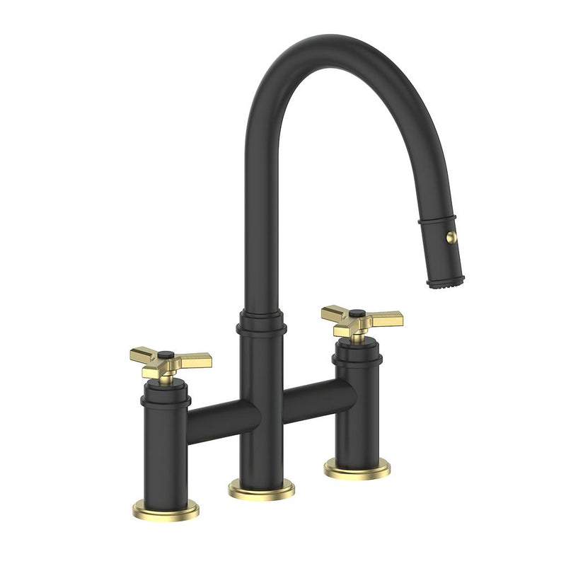 Vogt Zehn Pull-Down Bridge Kitchen Faucet – Matte Black / Brushed Gold – KF.17ZN.1312.BGB