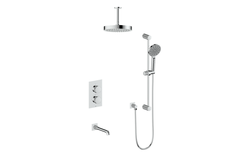Vogt Mond 3-Function Thermostatic Tub & Shower System with 10" Rain Head, Hand Shower & Tub Spout – Ceiling-Mount – Chrome – SET.M1.320.316.CC