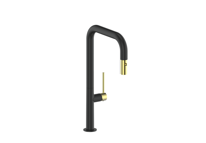 Vogt Dornbirn 16" Kitchen Faucet – Matte Black / Brushed Gold – KF.16D3.0204.BGB
