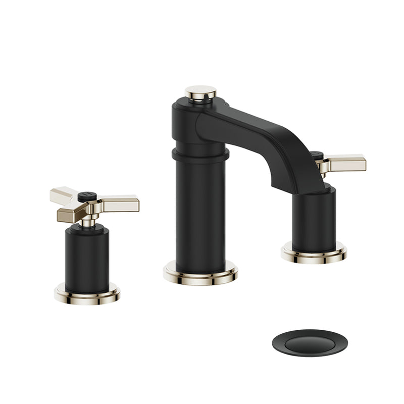 Vogt Zehn 8" Widespread Bathroom Sink Faucet with Pop-Up Drain – Matte Black / Polished Nickel – BF.Z3.1301.PB