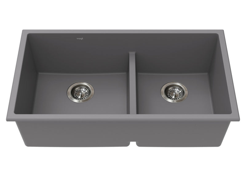 Vogt Villach GS Low Divide 32" Low-Divide Offset Double-Bowl Vogranite Kitchen Sink – Metropolitan Grey – KS.3218.VL02G-61