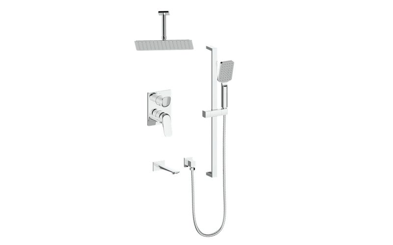 Vogt Antau 3-Function Pressure-Balanced Tub & Shower System with 8"x12" Rain Head, Hand Shower & Tub Spout – Ceiling-Mount – Chrome – SET.AU.310.316.CC