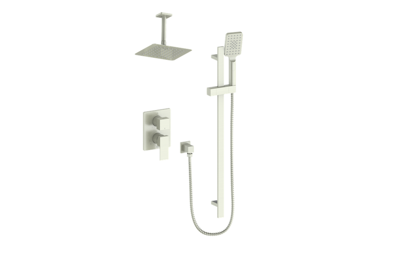 Vogt Kapfenberg 2-Function Pressure-Balanced Shower System with 8" Rain Head & Hand Shower – Ceiling-Mount – Brushed Nickel – SET.KG.210.216.BN