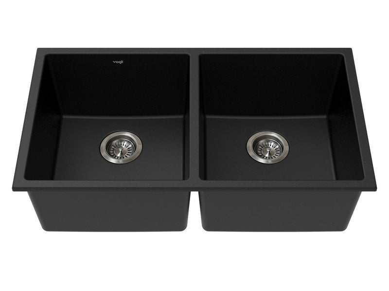 Vogt Bludenz GS 32" Double-Bowl Vogranite Kitchen Sink – Onyx Black – KS.3218.B01G-61