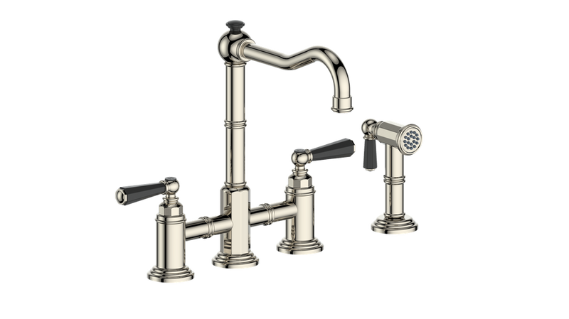 Vogt Carinthia Bridge Kitchen Faucet with Side Spray – Polished Nickel / Matte Black – KF.11CA.2201.PB
