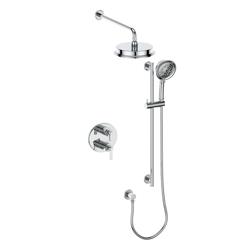Vogt Zehn 2-Function Thermostatic Shower System with 8" Rain Head & Hand Shower – Wall-Mount – Chrome – SET.Z1.220.210.CC
