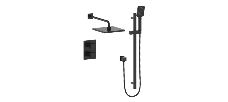Vogt Kapfenberg 2-Function Thermostatic Shower System with 10" Rain Head & Hand Shower – Wall-Mount – Matte Black – SET.AP.220.220.MB