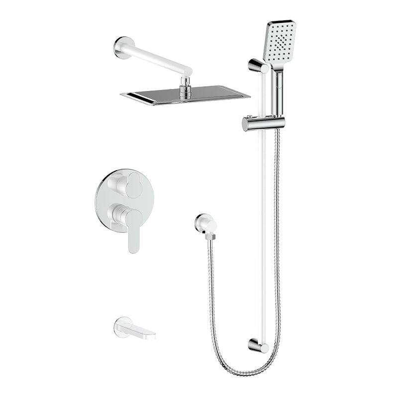 Vogt Lusten 3-Function Pressure-Balanced Tub & Shower System with 8"x12" Rain Head, Hand Shower & Tub Spout – Wall-Mount – Chrome / Glossy White – SET.LN.310.310.CW