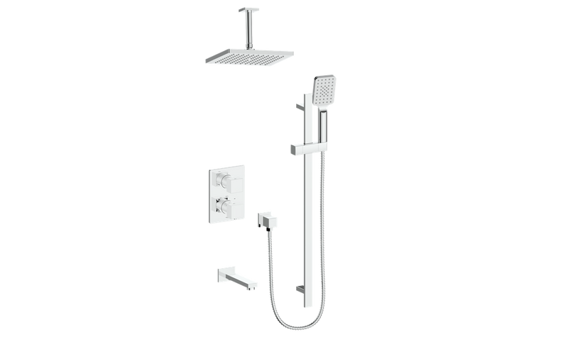 Vogt Kapfenberg 3-Function Thermostatic Tub & Shower System with 10" Rain Head, Hand Shower & Tub Spout – Ceiling-Mount – Chrome – SET.AP.320.326.CC