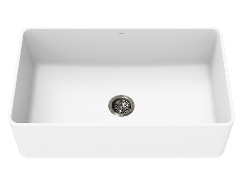 Vogt Neustadt GS Apron Front 33" Single-Bowl Vogranite Kitchen Sink – Frost White – KS.3319.N04G-61