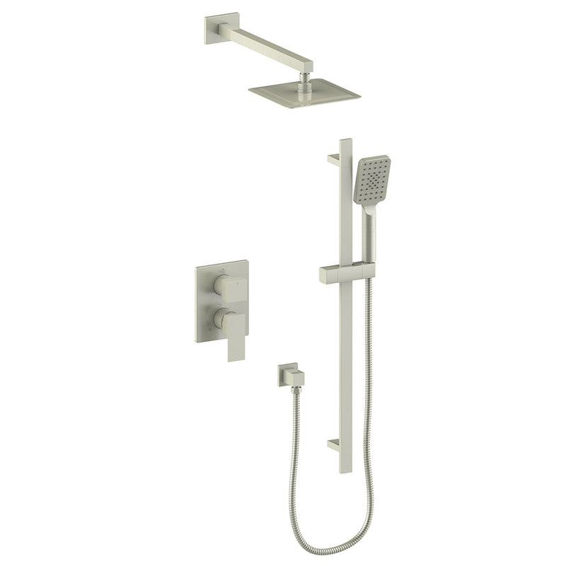 Vogt Kapfenberg 2-Function Pressure-Balanced Shower System with 8" Rain Head & Hand Shower – Wall-Mount – Brushed Nickel – SET.KG.210.210.BN