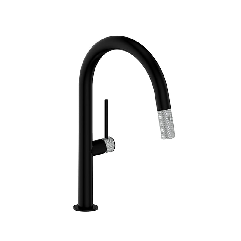 Vogt Drava 13" Gooseneck Bar & Prep Faucet – Matte Black / Stainless Steel – KF.13D1.1214.SB