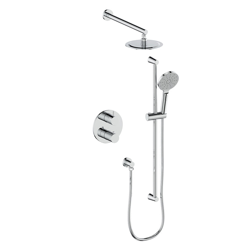 Vogt Worgl 2-Function Thermostatic Shower System with 8" Rain Head & Hand Shower – Wall-Mount – Chrome – SET.WL.220.210.CC