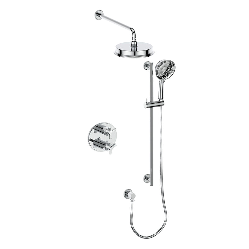 Vogt Zehn 2-Function Thermostatic Shower System with 8" Rain Head & Hand Shower – Wall-Mount – Chrome – SET.Z3.220.210.CC
