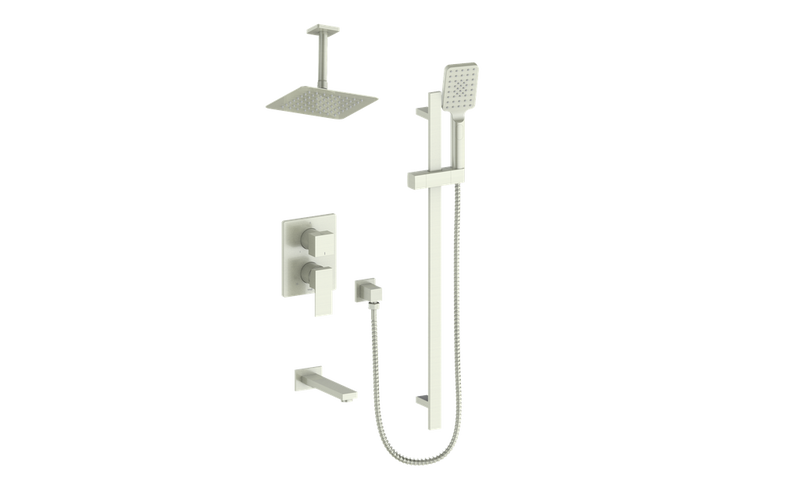 Vogt Kapfenberg 3-Function Pressure-Balanced Tub & Shower System with 8" Rain Head, Hand Shower & Tub Spout – Ceiling-Mount – Brushed Nickel – SET.KG.310.316.BN