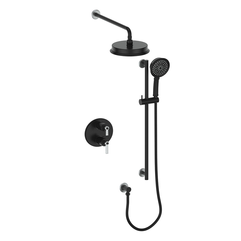 Vogt Zehn 2-Function Thermostatic Shower System with 8" Rain Head & Hand Shower – Wall-Mount – Matte Black / Stainless Steel – SET.Z1.220.210.SB