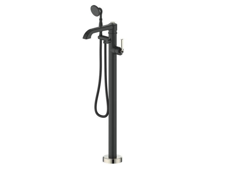 Vogt Zehn Freestanding Tub Filler – Matte Black / Polished Nickel – BF.ZN.2110.PB