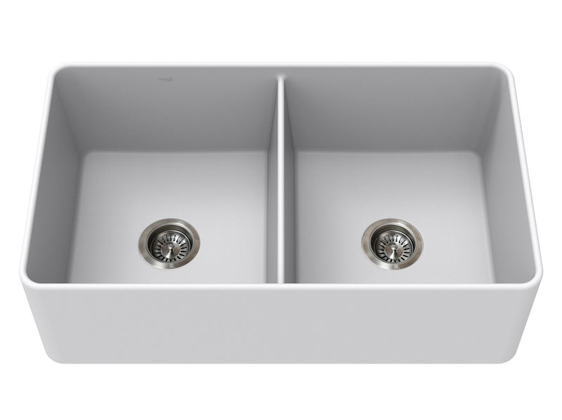 Vogt Kaltenbach GS Apron Front 33" Double-Bowl Vogranite Kitchen Sink – Powder Grey – KS.3319.K05G-61