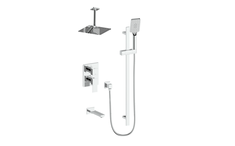 Vogt Kapfenberg 3-Function Pressure-Balanced Tub & Shower System with 8" Rain Head, Hand Shower & Tub Spout – Ceiling-Mount – Chrome – SET.KG.310.316.CC