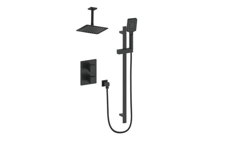 Vogt Kapfenberg 2-Function Thermostatic Shower System with 8" Rain Head & Hand Shower – Ceiling-Mount – Matte Black – SET.KG.220.216.MB